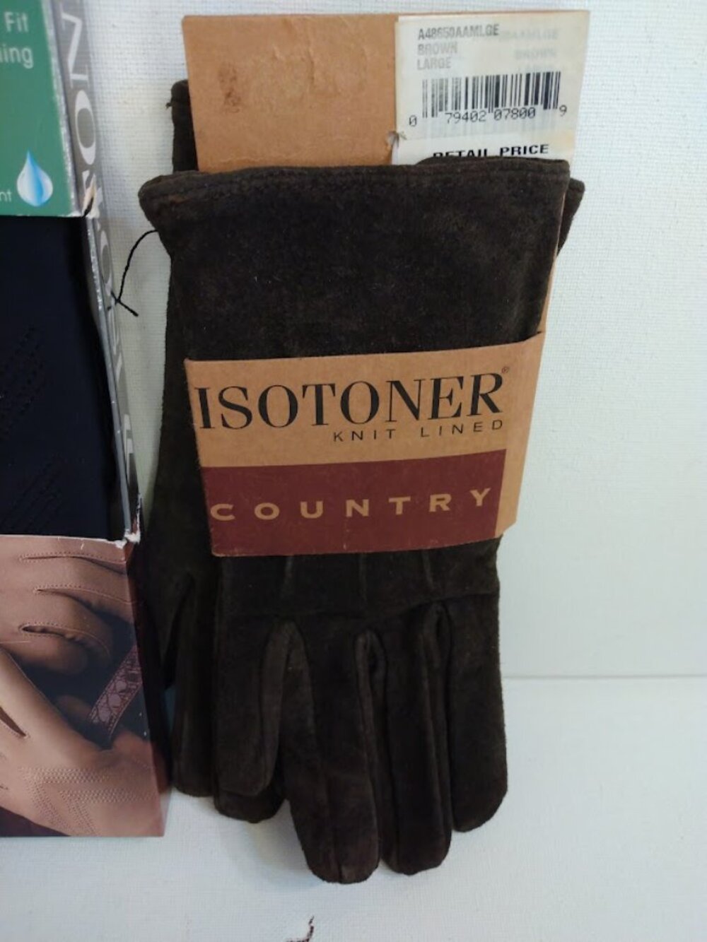 Lot of 2 Vintage Women's Isotoner Gloves Black Fleece Lined & Brown Suede OSFM - Picture 3 of 11